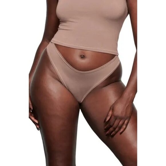 SKIMS Cotton Rib Dipped Thong Lot of 2 Umber Chocolate 3X - Picture 2 of 12